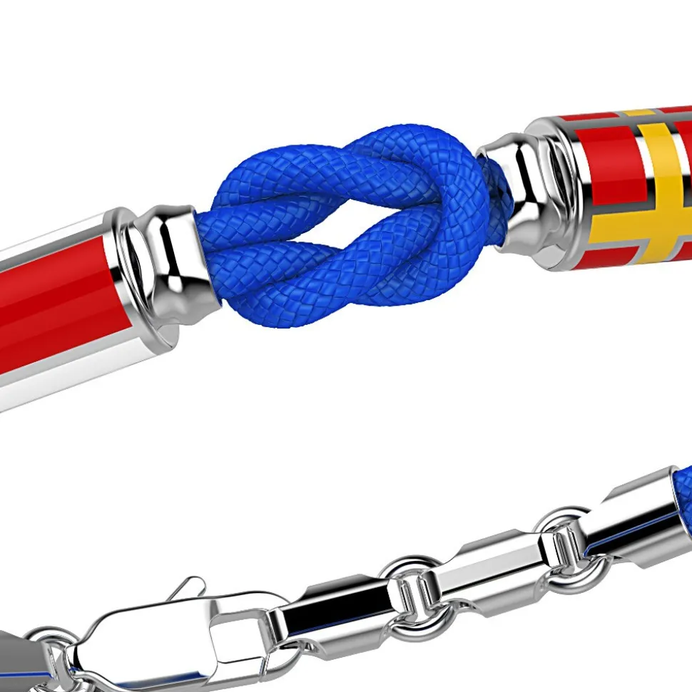 Bracciale Zancan in kevlar con nodo e bandiere nautiche in argento.