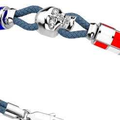 Bracciale Zancan in kevlar con teschio in argento e bandiere nautiche.