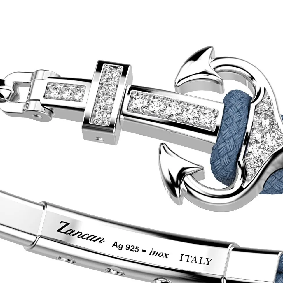 Bracciale Zancan in kevlar con ancora in argento e pietre colorate.
