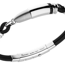 Bracciale Zancan in kevlar con proiettile in argento e pietre nere.