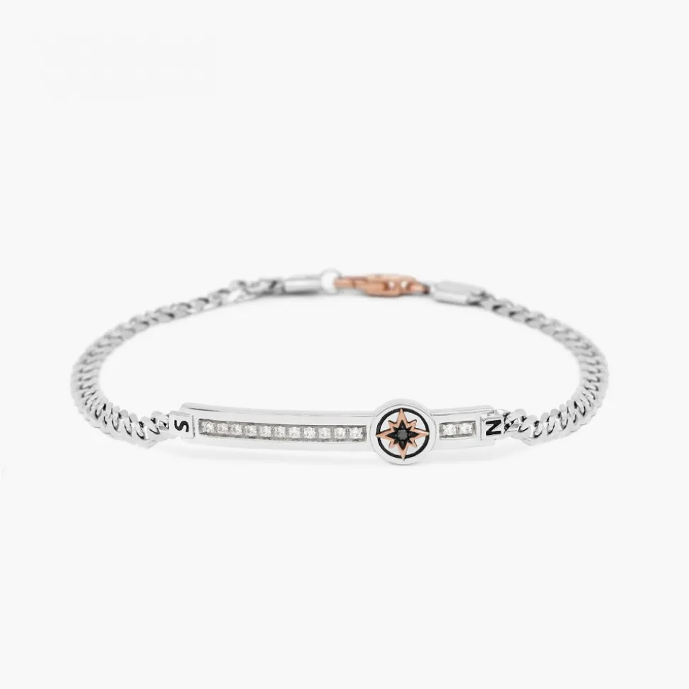 Bracciale Zancan in oro bianco con diamanti e rosa dei venti.
