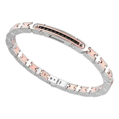 Bracciale Zancan in oro 18k ed argento con targa e pietre nere.