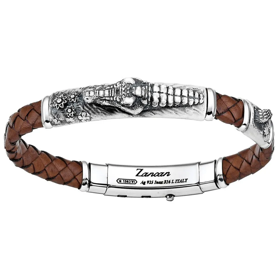 Bracciale Zancan in pelle ed argento con alligatore.