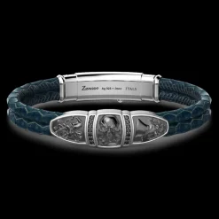 Bracciale Zancan in pelle con targa e teschio.