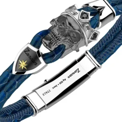 Bracciale Zancan in pelle di con teschio incoronato.