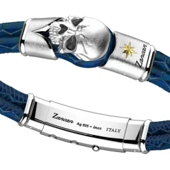 Bracciale Zancan in pelle con teschio in argento.