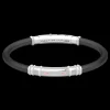Bracciale Zancan in silicone nero con targa in argento e dettagli in oro rosa.