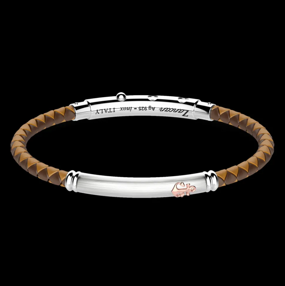 Bracciale Zancan in silicone nero con targa in argento e dettagli in oro rosa.