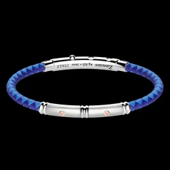 Bracciale Zancan in silicone nero con targa in argento e dettagli in oro rosa.