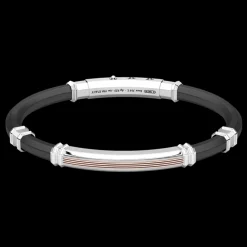 Bracciale Zancan in silicone nero con targa in argento e dettagli in oro rosa.