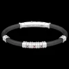 Bracciale Zancan in silicone nero con targa in argento e dettagli in oro rosa.