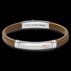 Bracciale Zancan in silicone nero con targa in argento e dettagli in oro rosa.