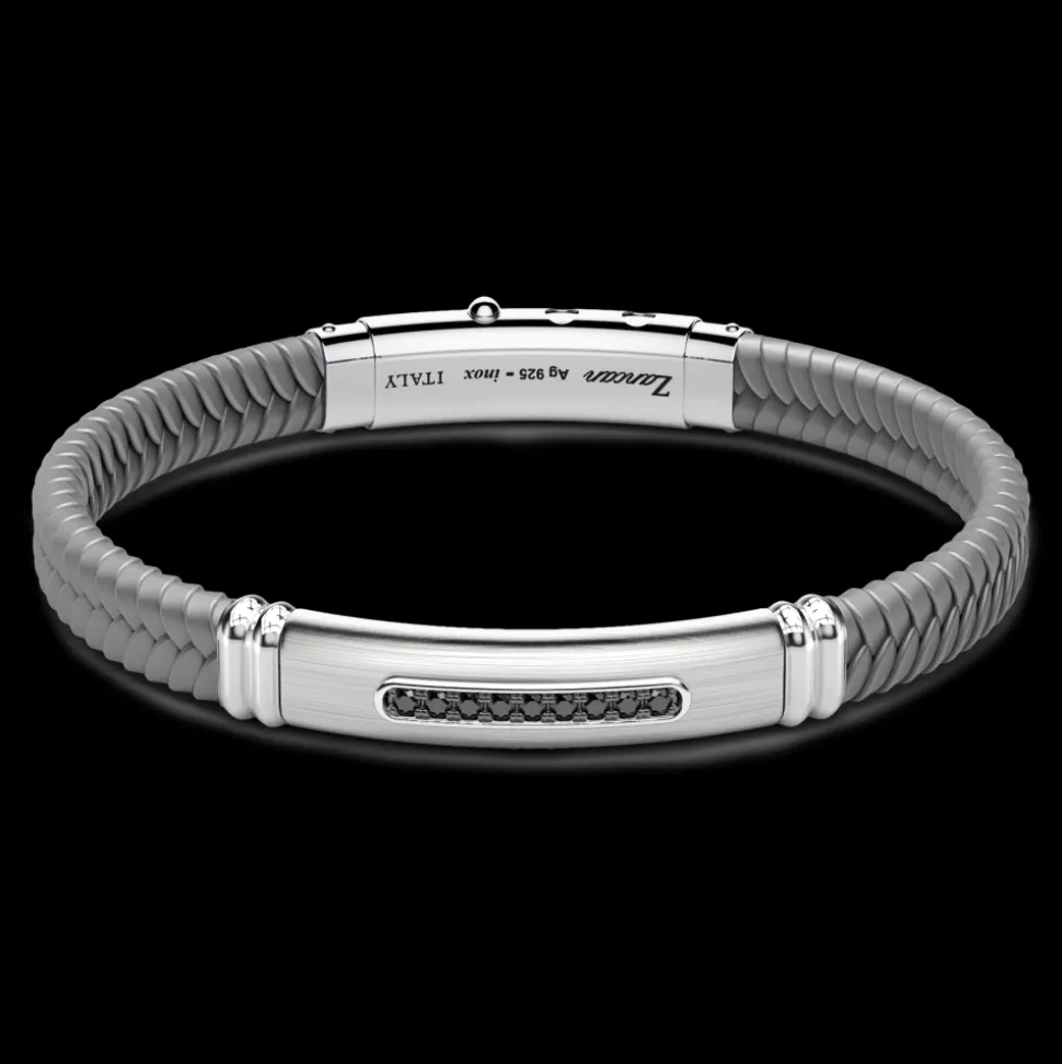 Bracciale Zancan in silicone con targa in argento e pietre nere.