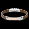 Bracciale Zancan in silicone nero con targa in argento e dettagli in oro rosa.