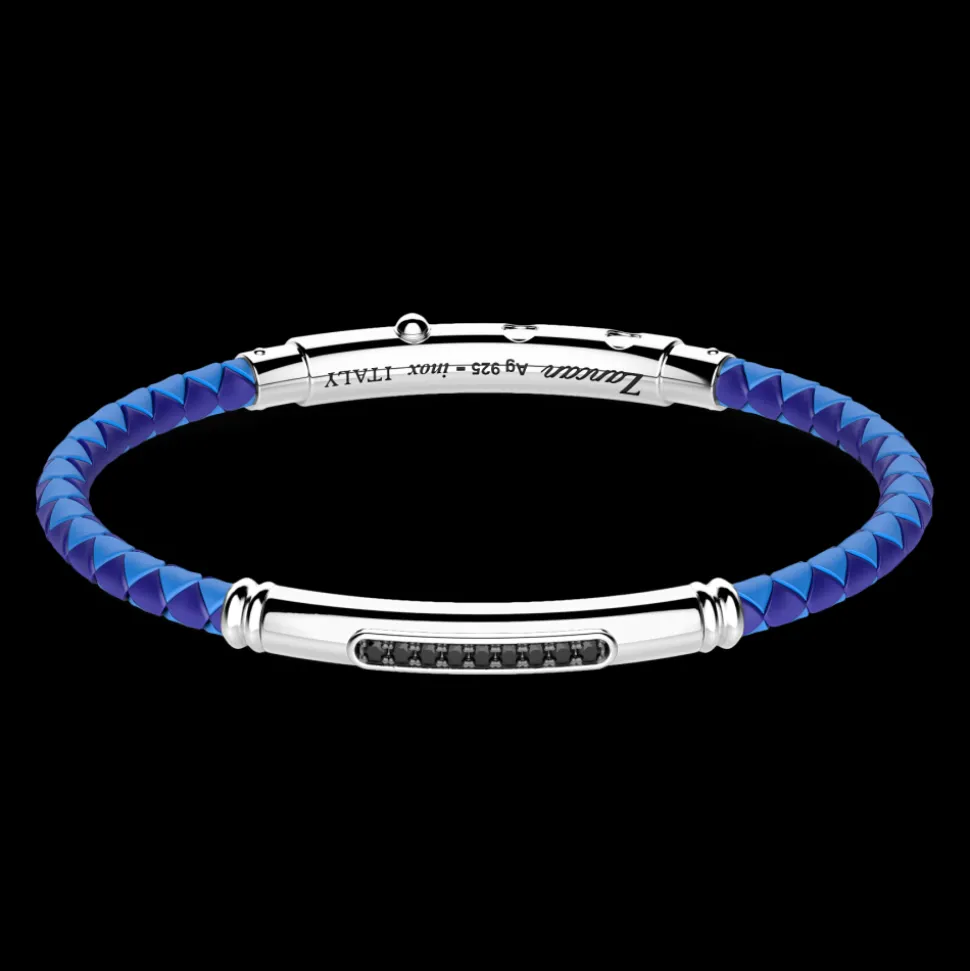 Bracciale Zancan in silicone con targa in argento e pietre nere.