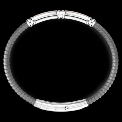 Bracciale Zancan in silicone nero con targa in argento e dettagli in oro rosa.