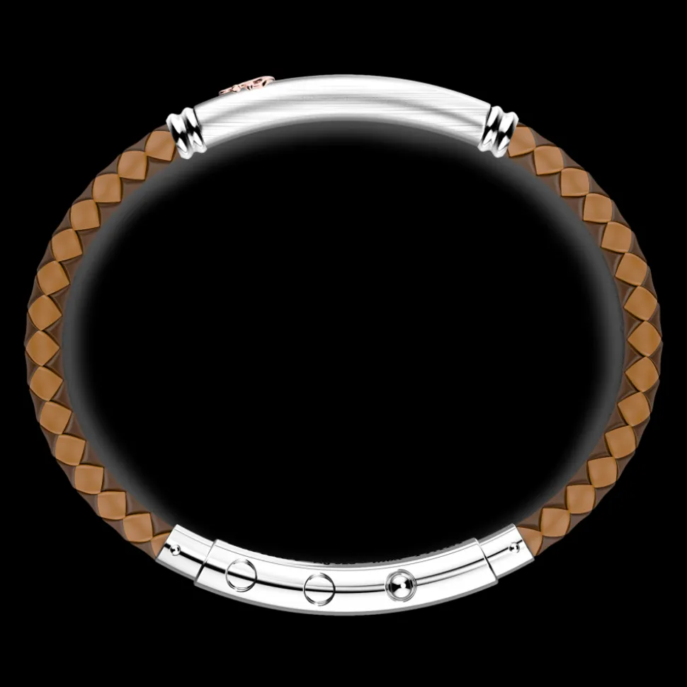 Bracciale Zancan in silicone nero con targa in argento e dettagli in oro rosa.
