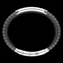 Bracciale Zancan in silicone nero con targa in argento e dettagli in oro rosa.