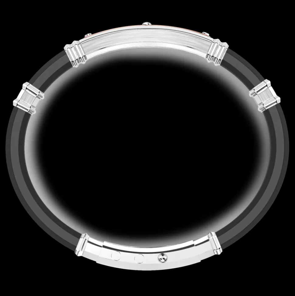 Bracciale Zancan in silicone nero con targa in argento e dettagli in oro rosa.