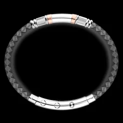Bracciale Zancan in silicone nero con targa in argento e dettagli in oro rosa.