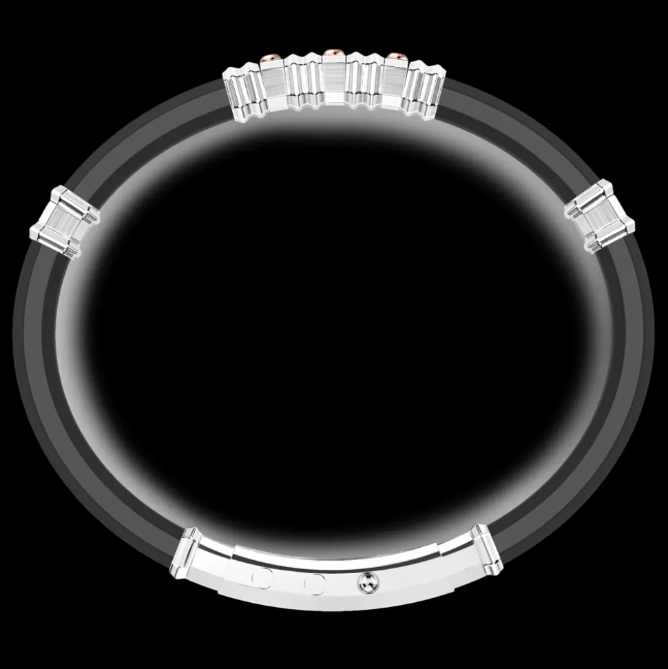 Bracciale Zancan in silicone nero con targa in argento e dettagli in oro rosa.