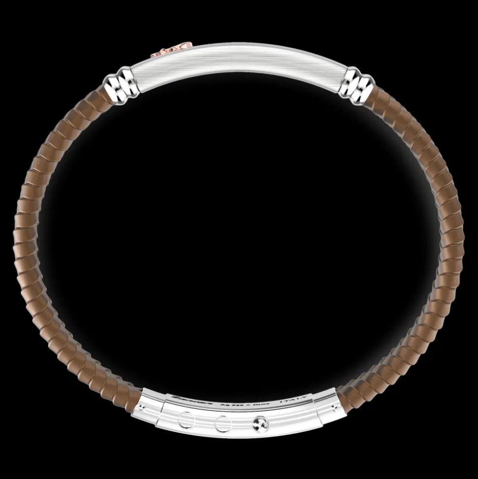 Bracciale Zancan in silicone nero con targa in argento e dettagli in oro rosa.