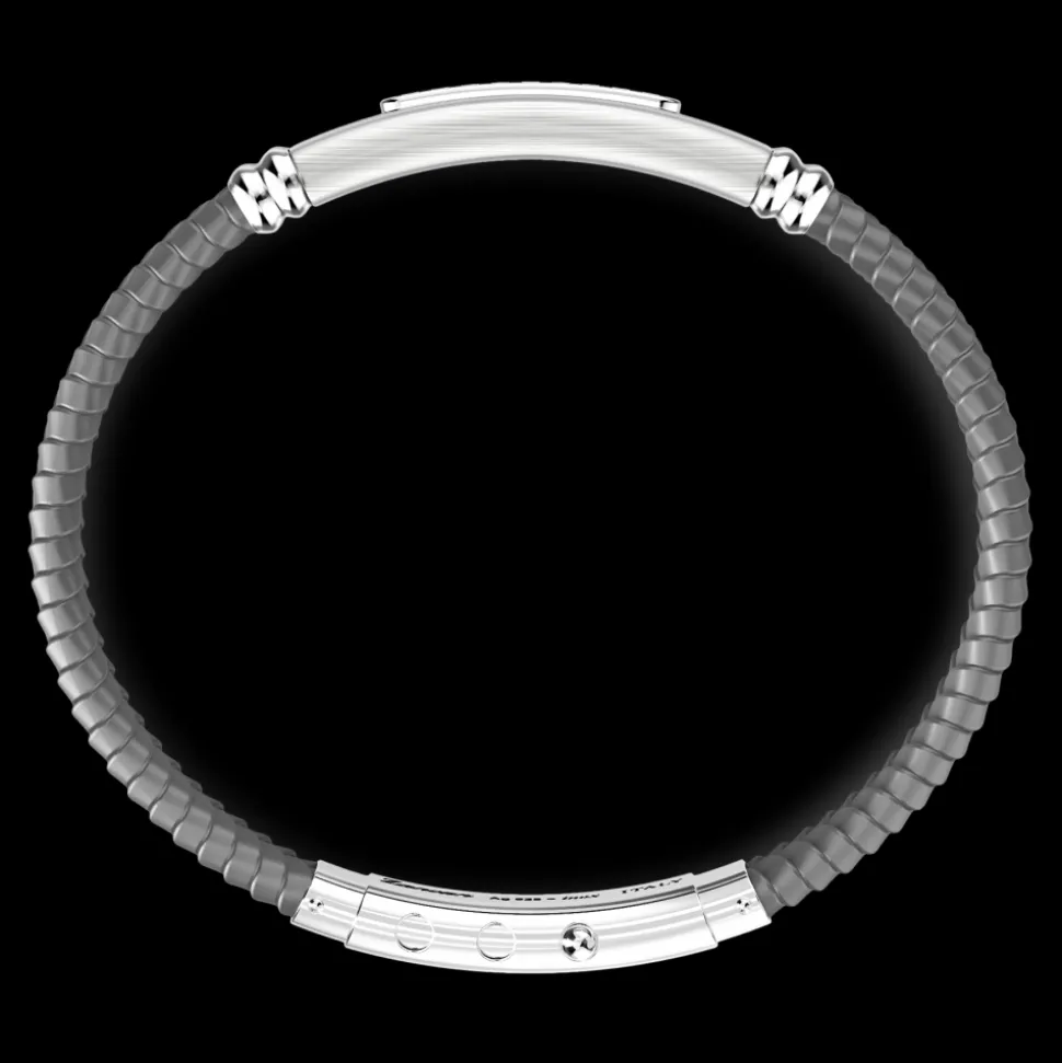 Bracciale Zancan in silicone con targa in argento e pietre nere.