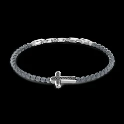 Bracciale Zancan morbido con sfere in argento e croce con pietre.