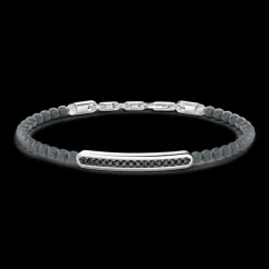 Bracciale Zancan morbido con sfere in argento e targa con pietre nere.