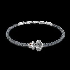 Bracciale Zancan morbido con sfere in argento, ancora e pietre nere.