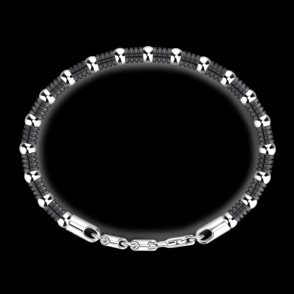 Bracciale Zancan morbido in argento a sfere ed elementi tubolari.