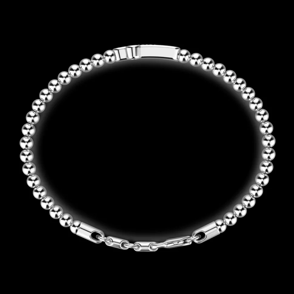 Bracciale Zancan morbido con sfere in argento e croce con pietre nere.