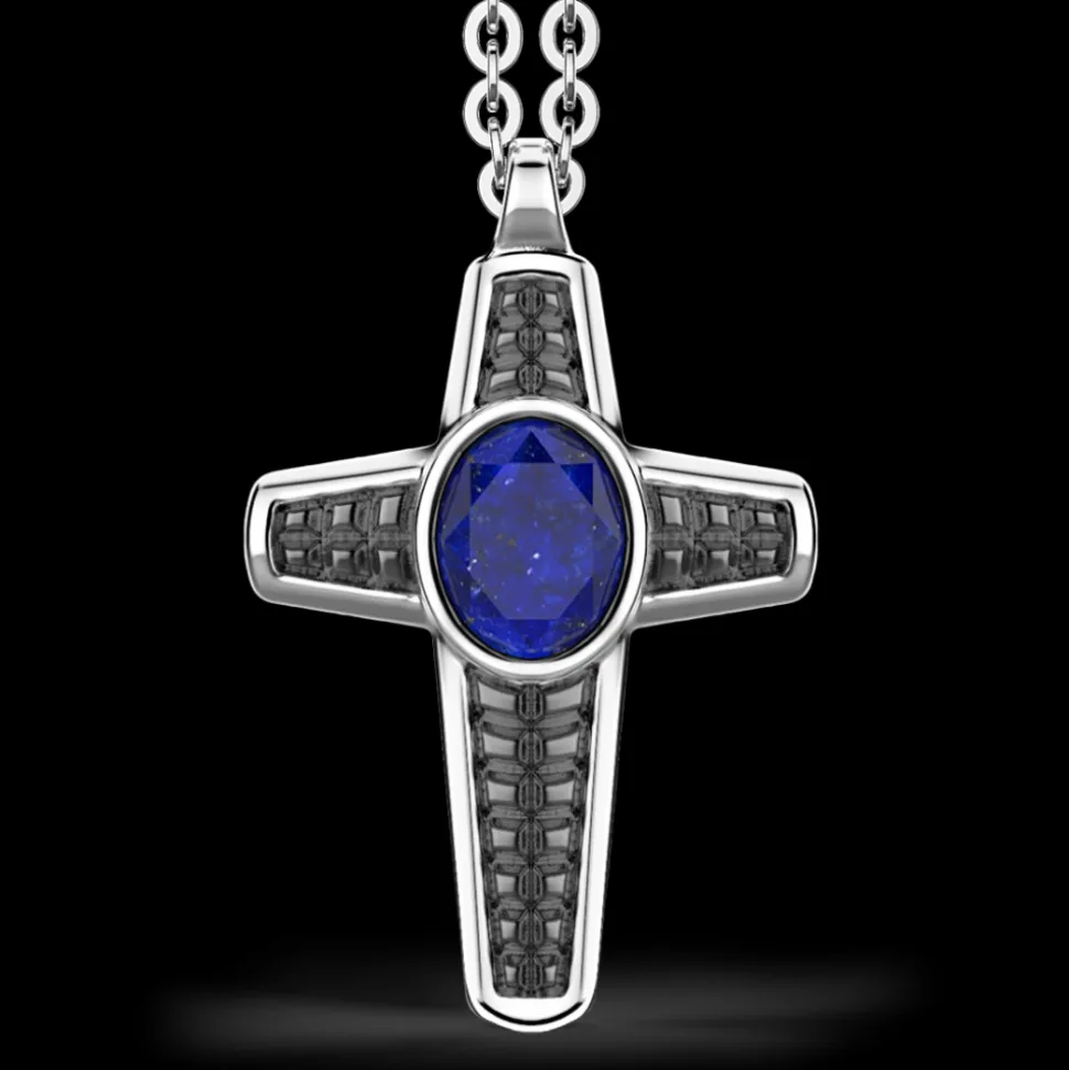 Collana in argento con pendente a croce e Lapis.