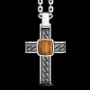 Collana in argento con pendente a croce e occhio di tigre quadrata.