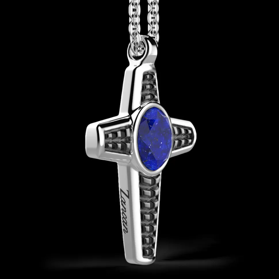 Collana in argento con pendente a croce e Lapis.