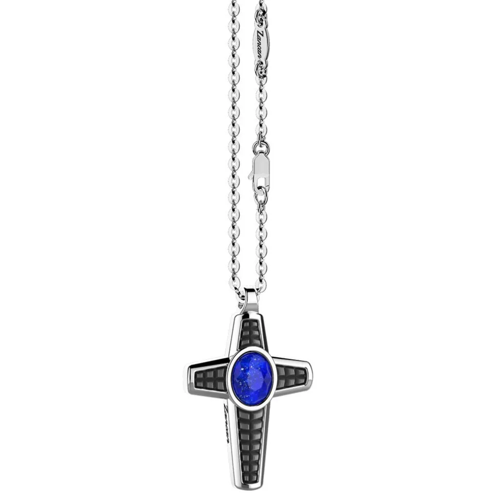 Collana in argento con pendente a croce e Lapis.