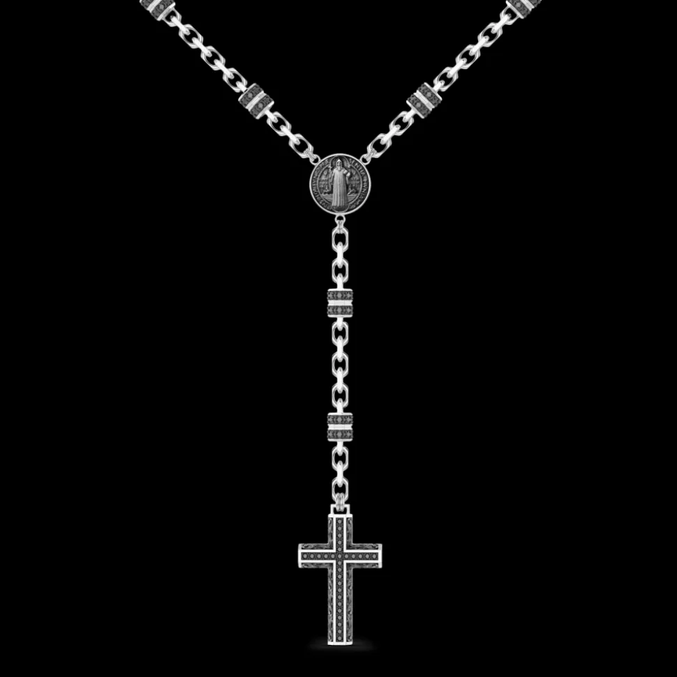 Collana rosario Zancan in argento con pietre nere.