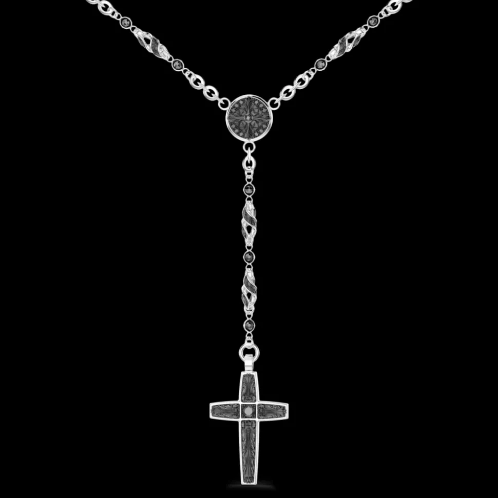 Collana rosario Zancan in argento con pietre nere.