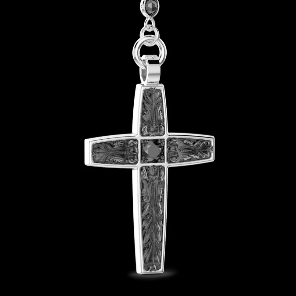 Collana rosario Zancan in argento con pietre nere.