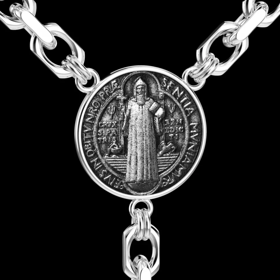 Collana rosario Zancan in argento con pietre nere.