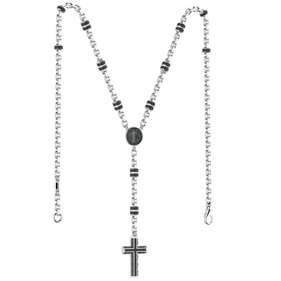 Collana rosario Zancan in argento con pietre nere.