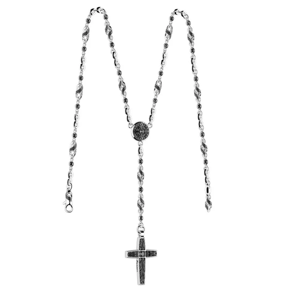 Collana rosario Zancan in argento con pietre nere.