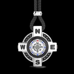Collana Zancan con bussola bianca in argento e spinelli neri.