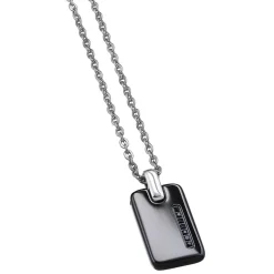 Collana Zancan in acciaio con piastrina e pietre nere.
