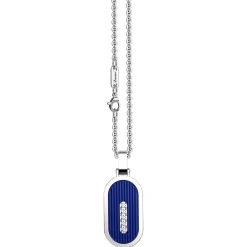 Collana Zancan in acciaio con piastrina e zaffiro bianco.
