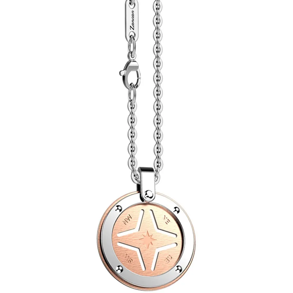 Collana Zancan in acciaio con rosa dei venti .