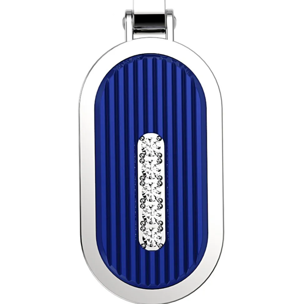 Collana Zancan in acciaio con piastrina e zaffiro bianco.
