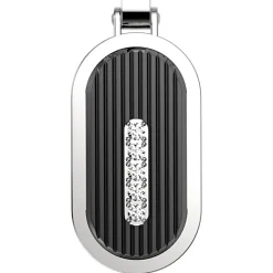 Collana Zancan in acciaio con piastrina e zaffiro bianco.