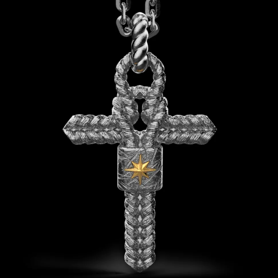 Collana Zancan in argento brunito con pendente a croce e nodo nautico.