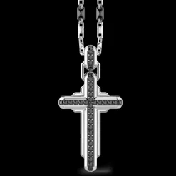 Collana Zancan in argento con pendente a croce e pietre nere.